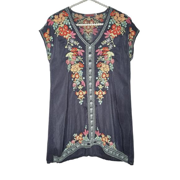 Johnny Was Heidi Tunic Top Embroidered Boho Floral Women XS Indie Hippie Coverup - Picture 1 of 16